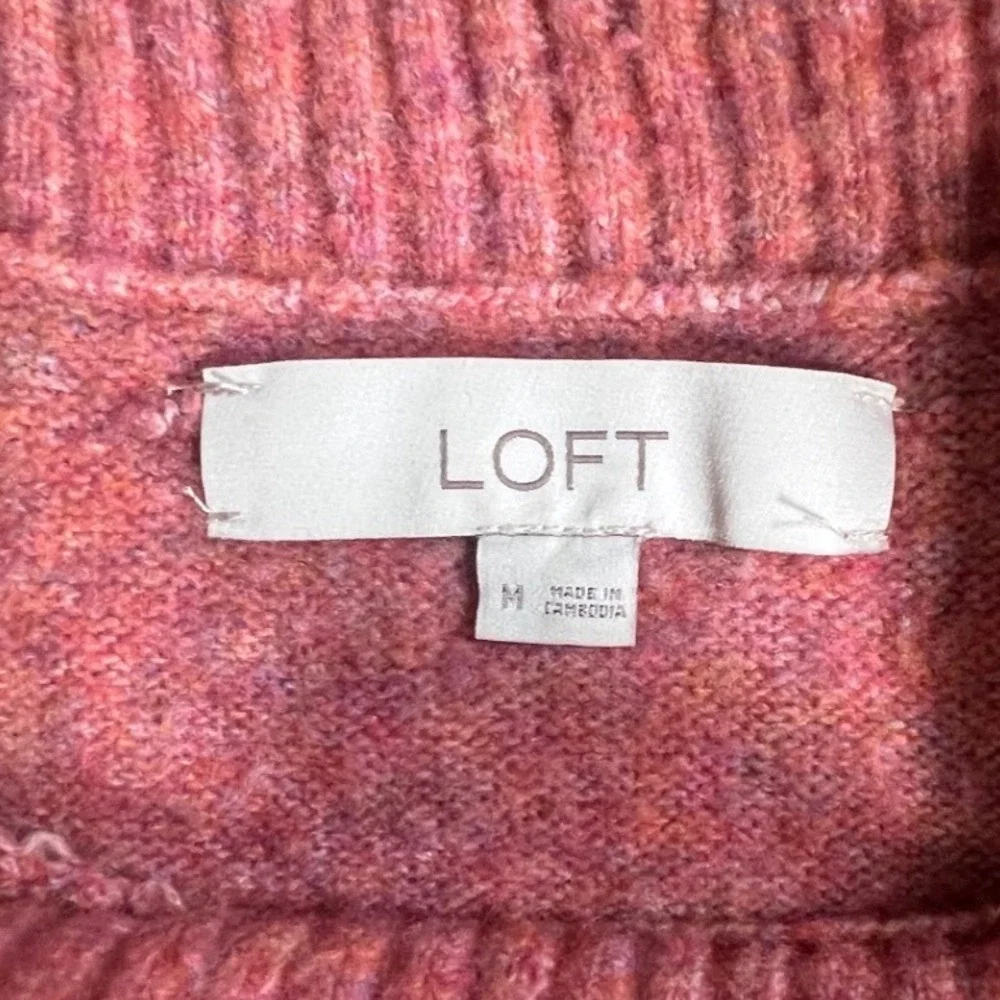 Loft Sweater Womens Medium Pink Argyle Crewneck‎ Knit Long Sleeve Pullover